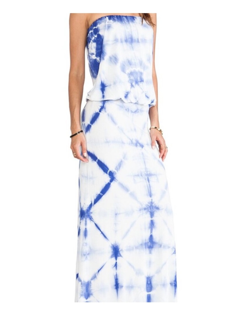Young Fabulous & Broke Blue and White Tie-Dye Strapless Maxi Dress